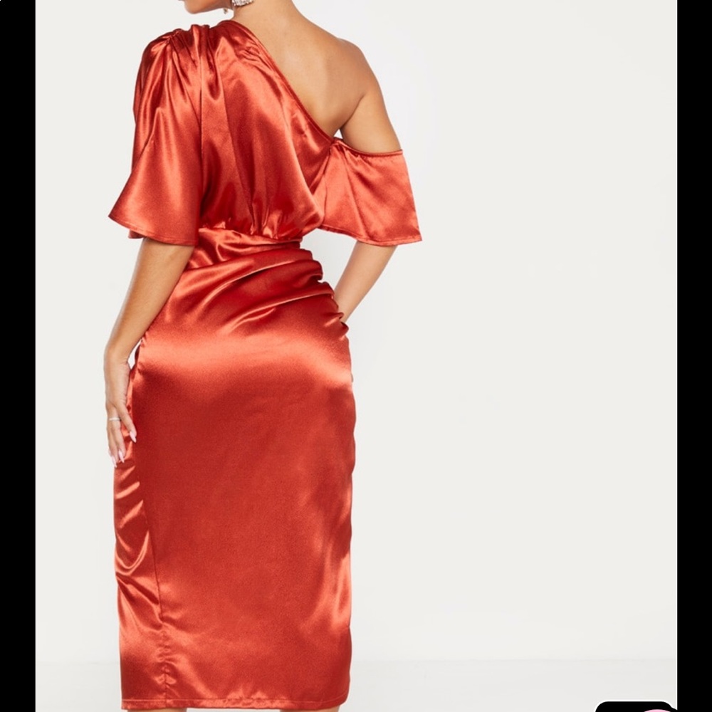 One shoulder ruched satin dress